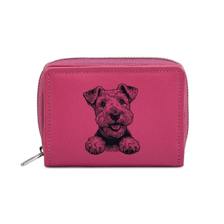 Lakeland Terrier Paws Engraved Small Leather Purse (Green/Pink/Blue/Red)