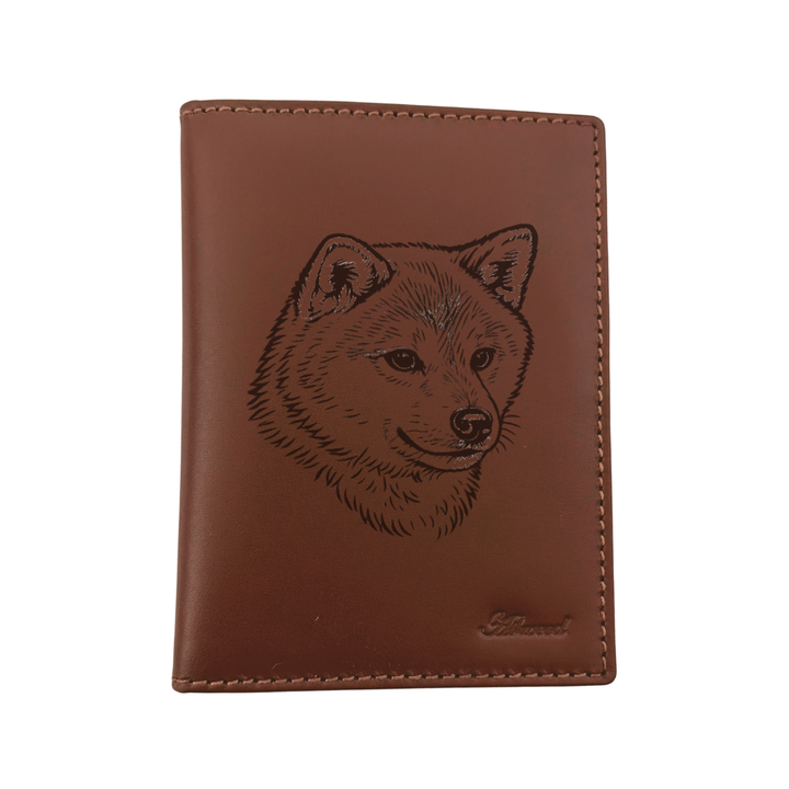 Japanese Shiba-Inu Face Engraved Leather Passport Cover