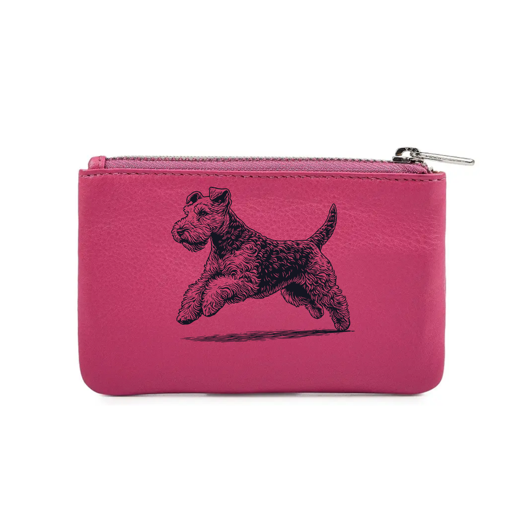 Lakeland Terrier Running Engraved Genuine Leather Coin Purse (Multiple Colour Options)