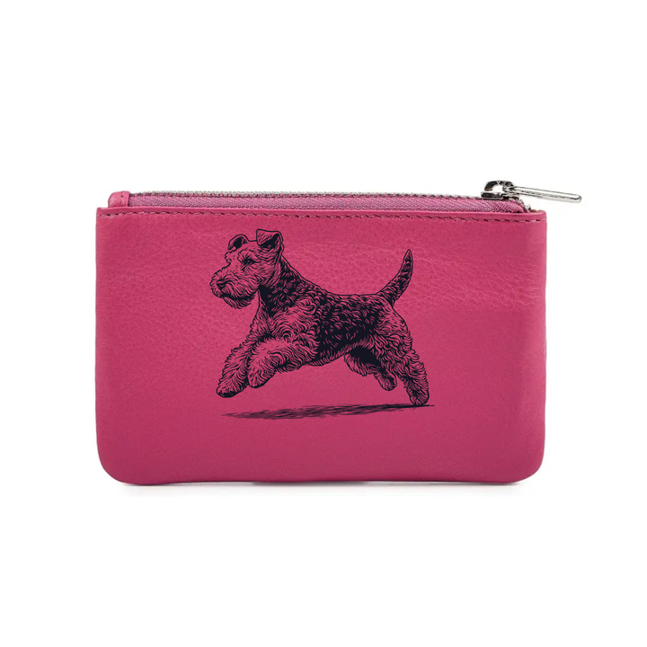 Lakeland Terrier Running Engraved Genuine Leather Coin Purse (Multiple Colour Options)