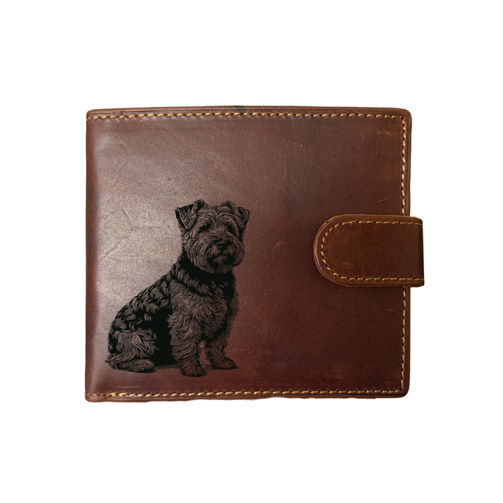 Personalised Norfolk Terrier Sitting Engraved Dark Tan Genuine Leather Wallet