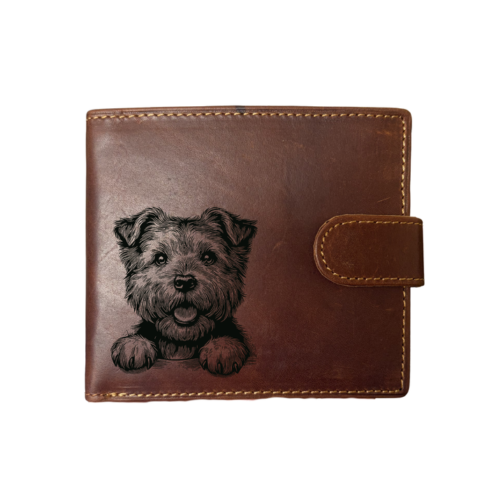 Personalised Norfolk Terrier Paws Engraved Dark Tan Genuine Leather Wallet