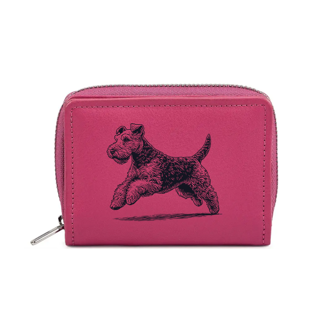 Lakeland Terrier Running Engraved Small Leather Purse (Green/Pink/Blue/Red)