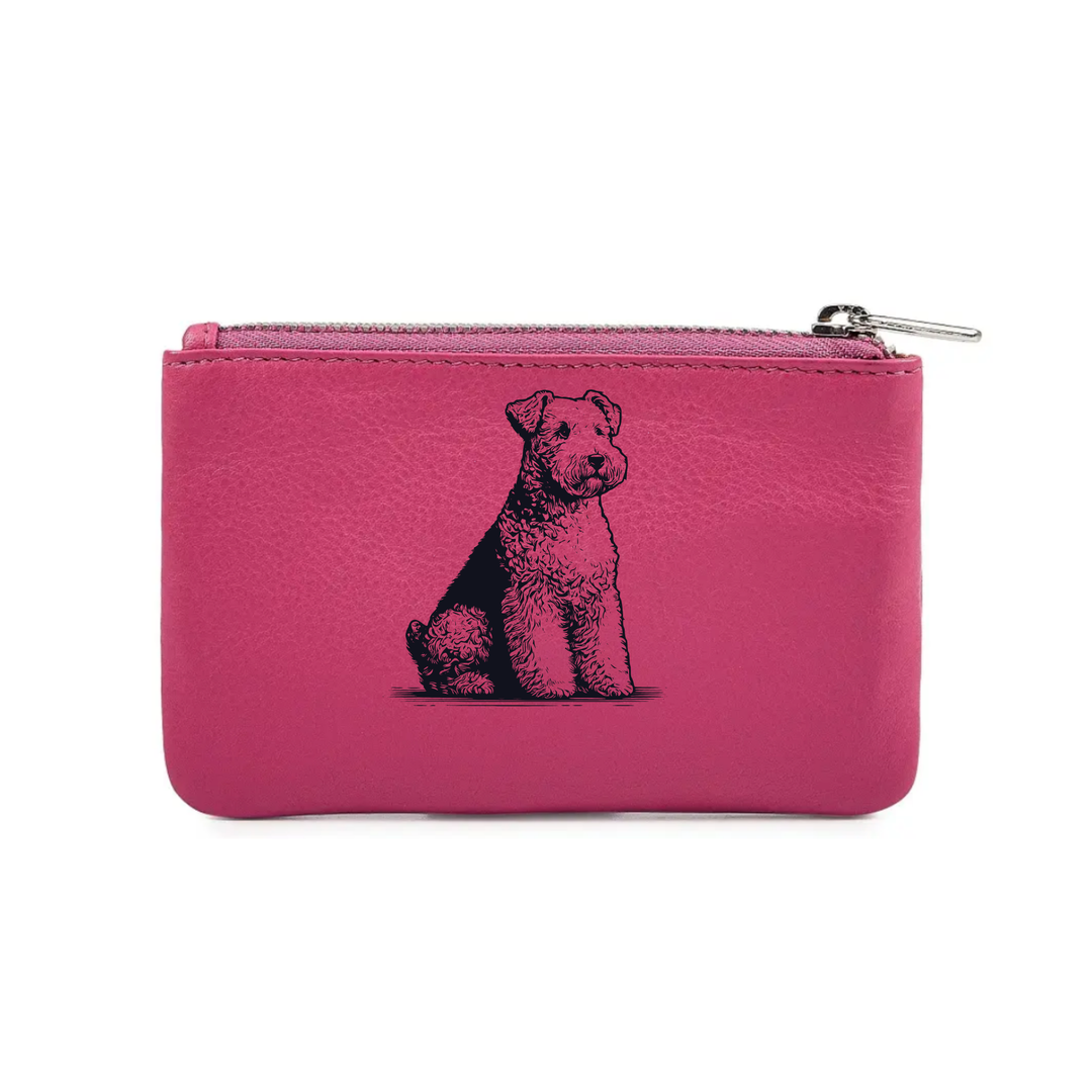 Lakeland Terrier Sitting Engraved Genuine Leather Coin Purse (Multiple Colour Options)