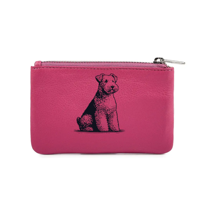 Lakeland Terrier Sitting Engraved Genuine Leather Coin Purse (Multiple Colour Options)