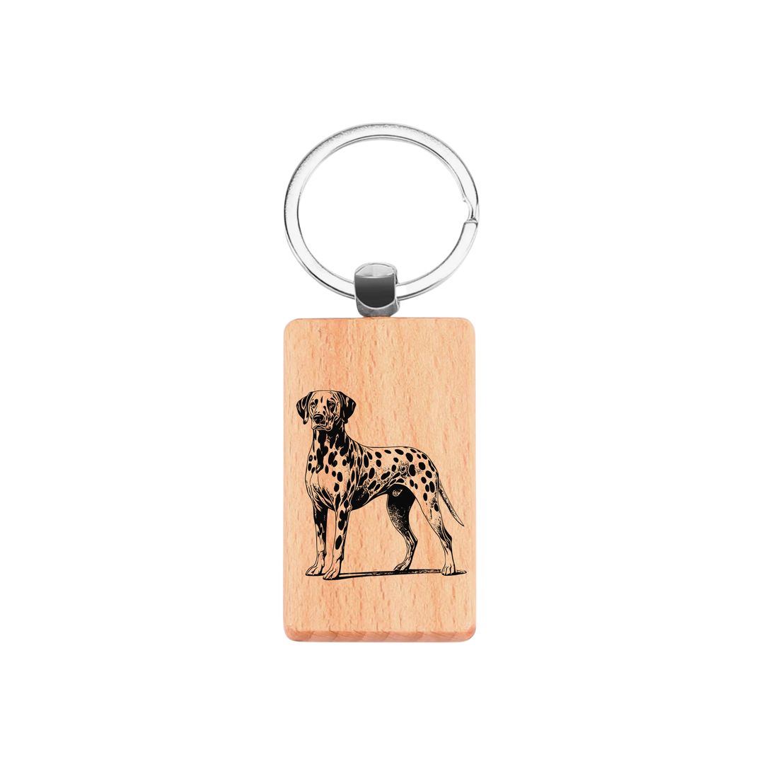 Dalmatian Standing Engraved Rectangle Wooden Keyring