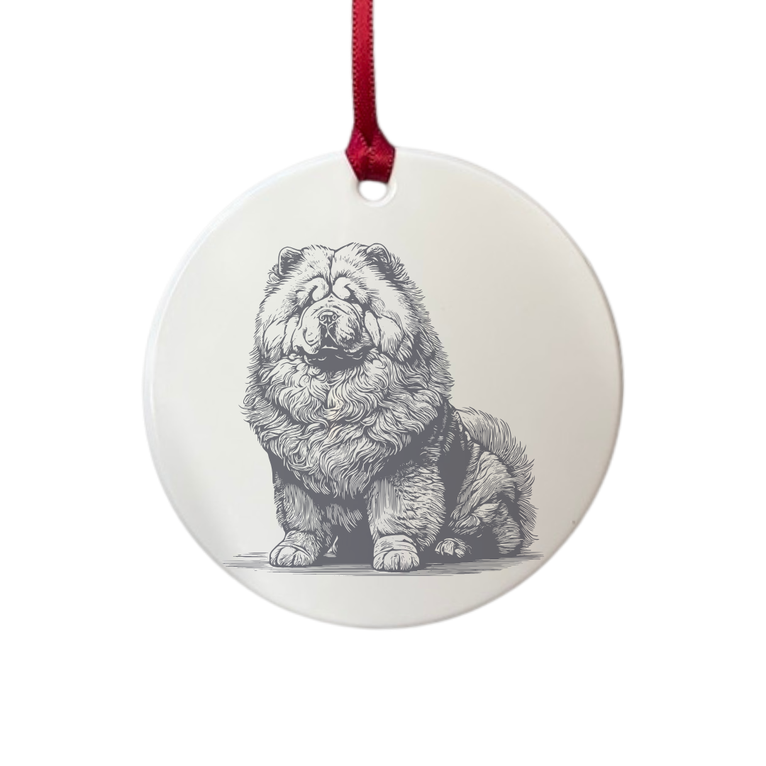 Personalised Chow Chow Sitting Engraved White Acrylic Decoration