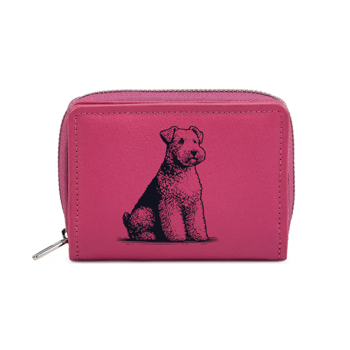 Lakeland Terrier Sitting Engraved Small Leather Purse (Green/Pink/Blue/Red)
