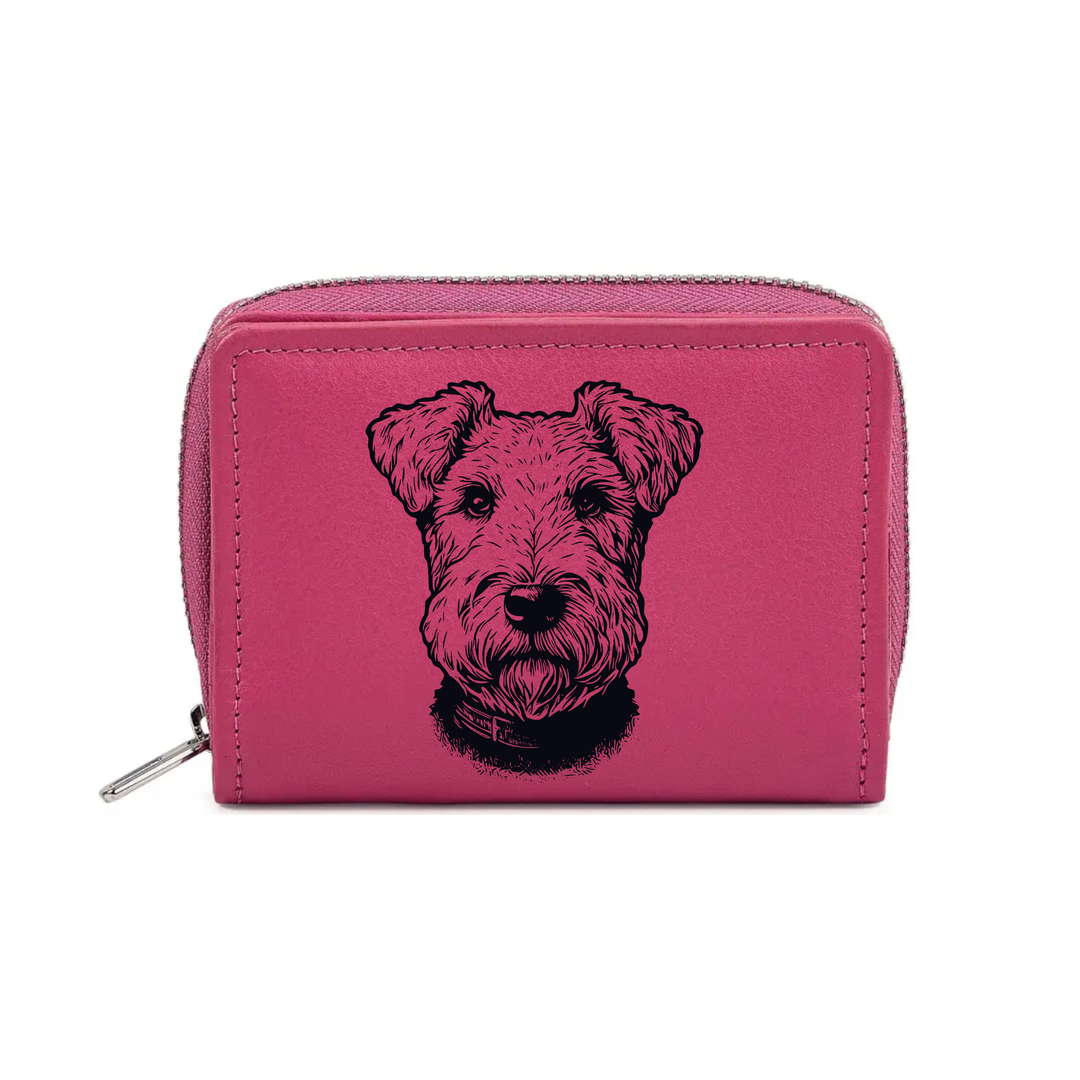Lakeland Terrier Face Engraved Small Leather Purse (Green/Pink/Blue/Red)