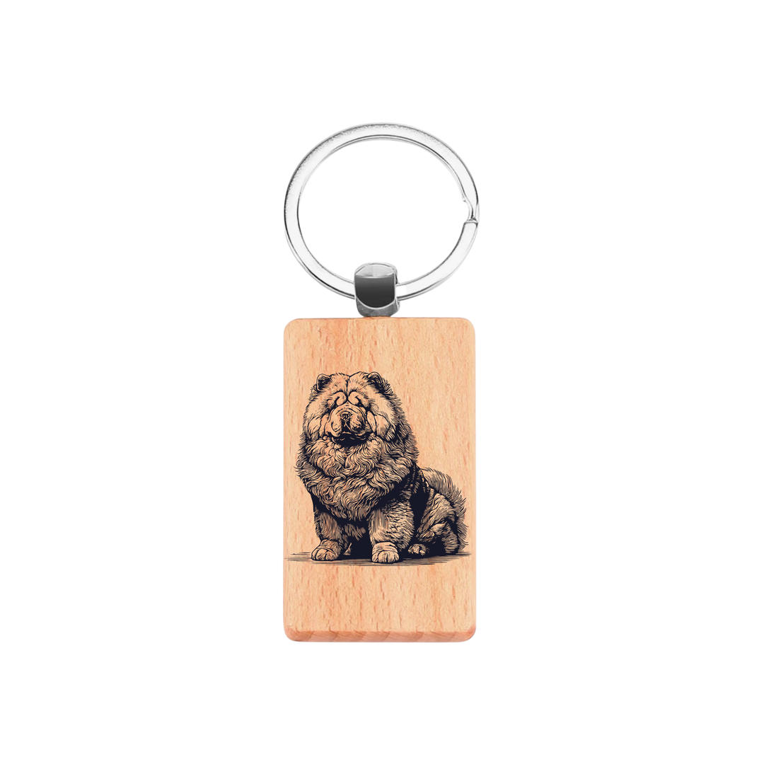 Chow Chow Sitting Engraved Rectangle Wooden Keyring