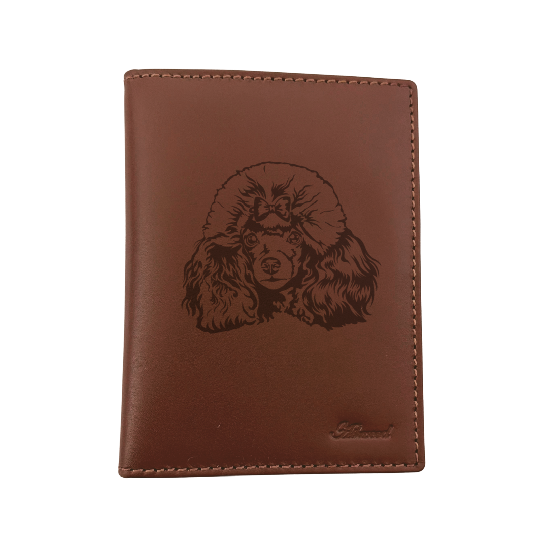 Poodle Face Engraved Leather Passport Cover