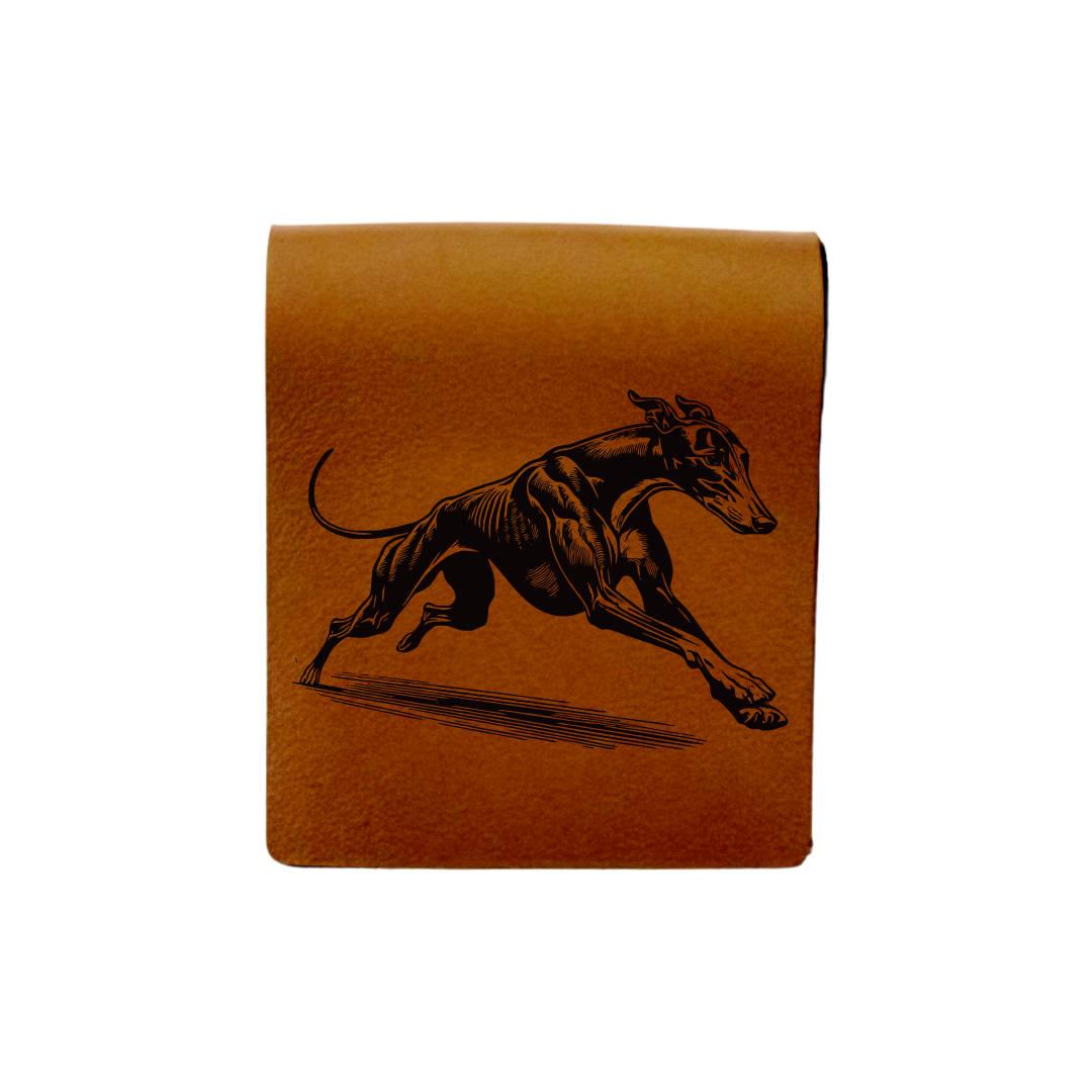 Greyhound Running Engraved Genuine Leather Magnetic Bookmark