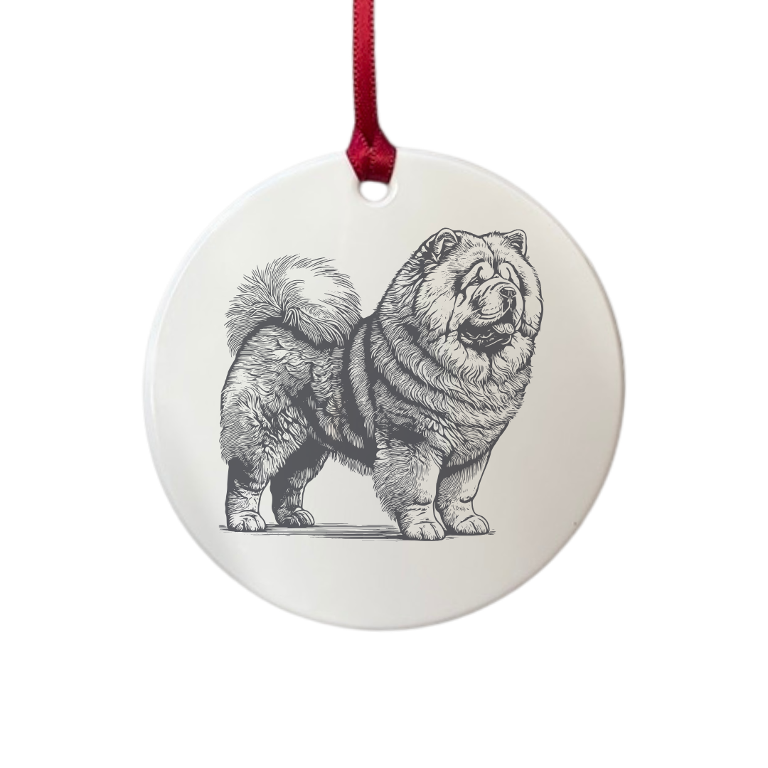 Personalised Chow Chow Standing Engraved White Acrylic Decoration