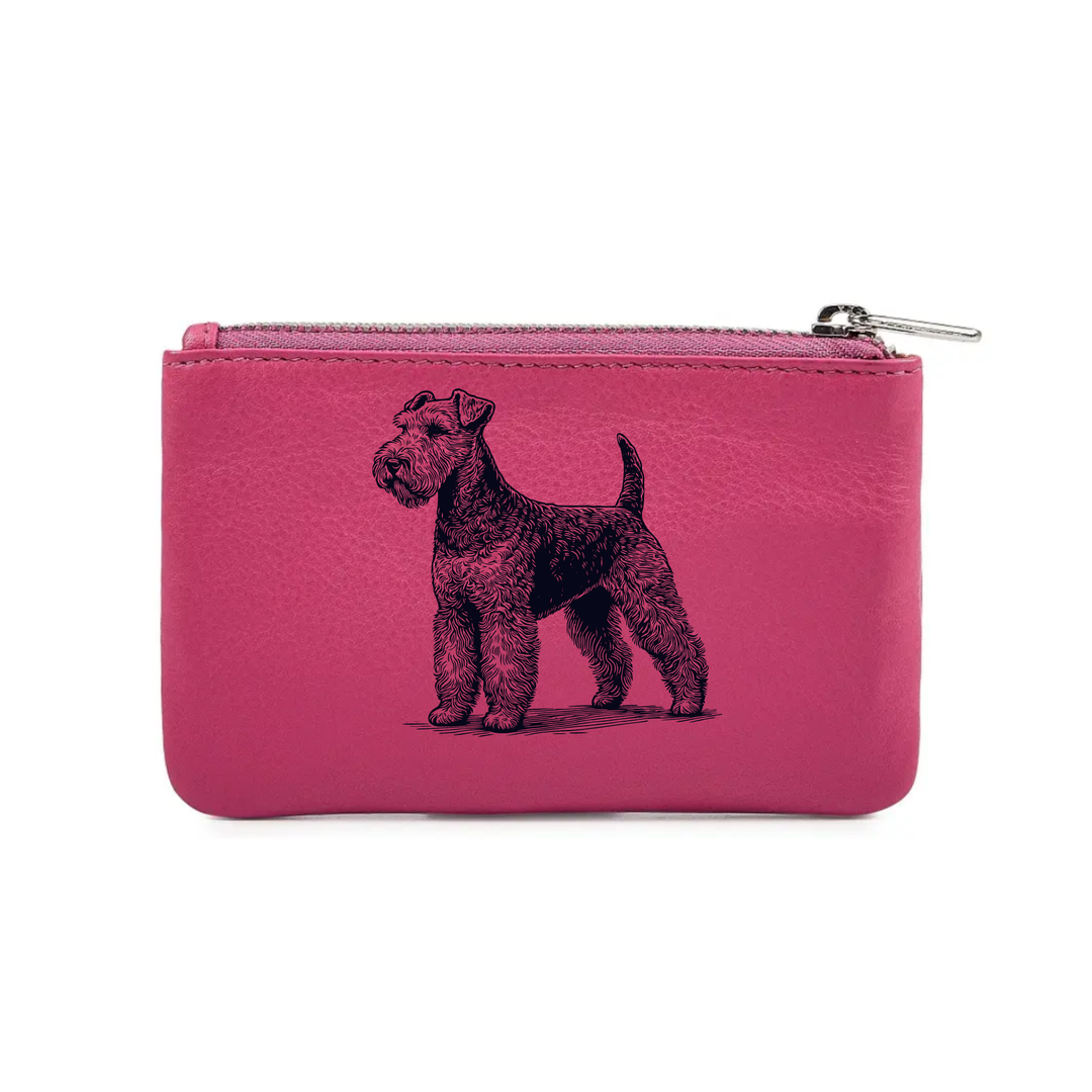 Lakeland Terrier Standing Engraved Genuine Leather Coin Purse (Multiple Colour Options)