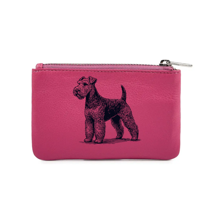 Lakeland Terrier Standing Engraved Genuine Leather Coin Purse (Multiple Colour Options)