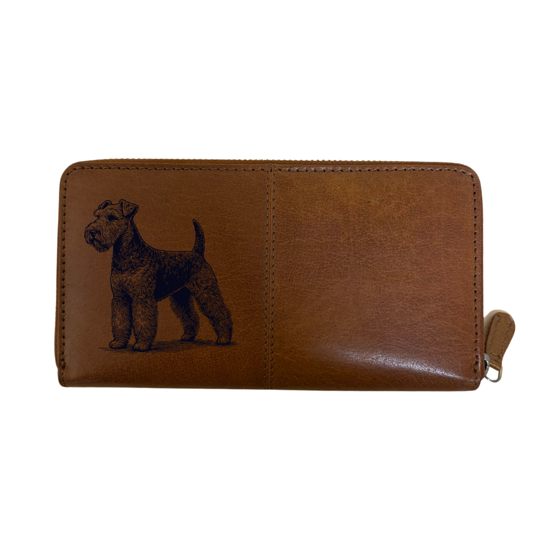 Lakeland Terrier Standing Engraved Large Leather Purse