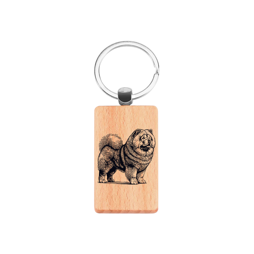 Chow Chow Standing Engraved Rectangle Wooden Keyring