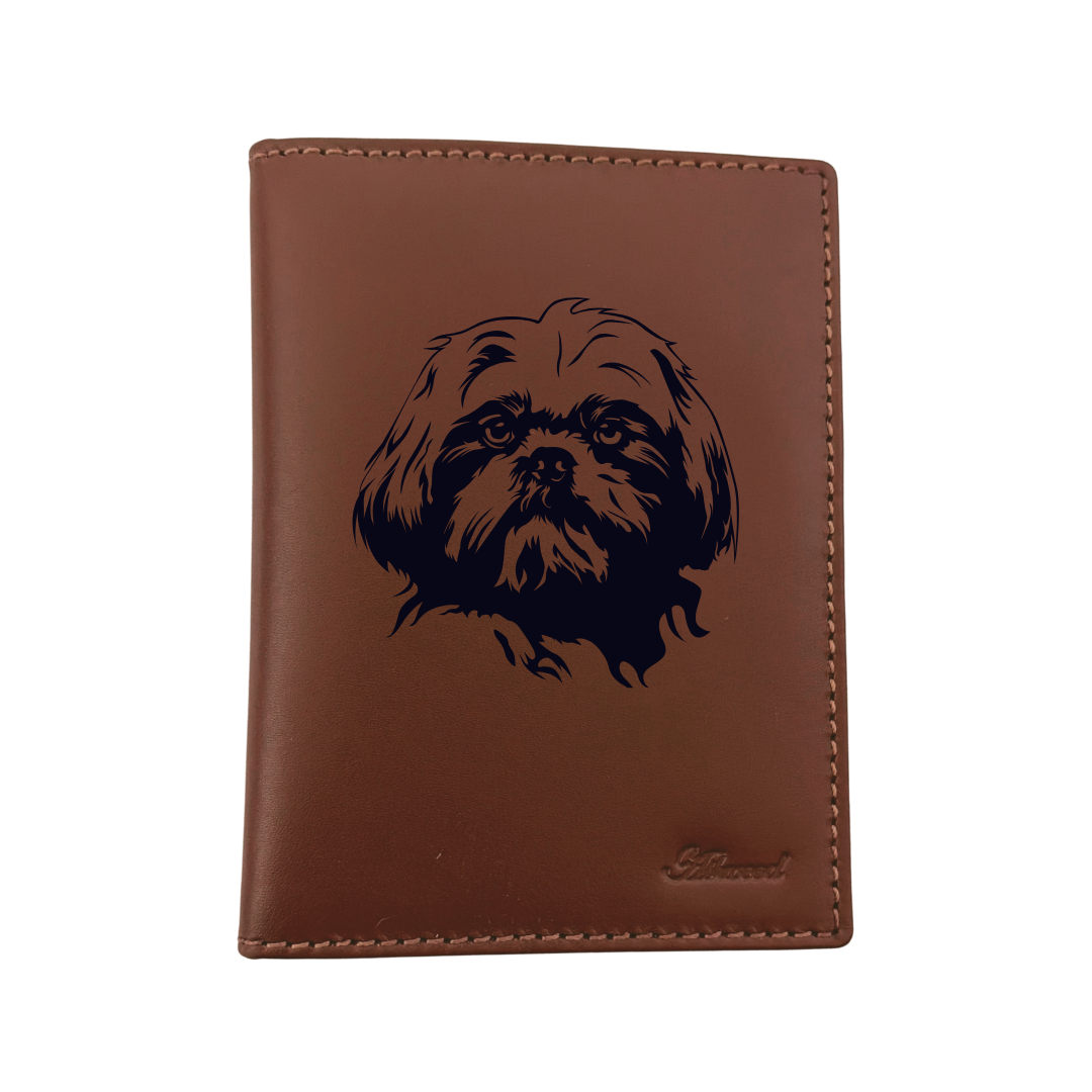 Shih Tzu Face Engraved Leather Passport Cover