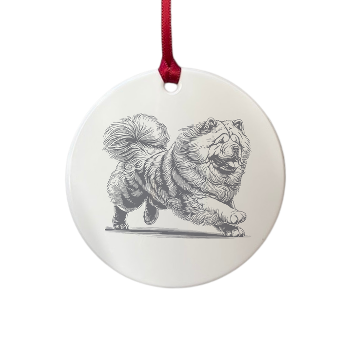 Personalised Chow Chow Running Engraved White Acrylic Decoration