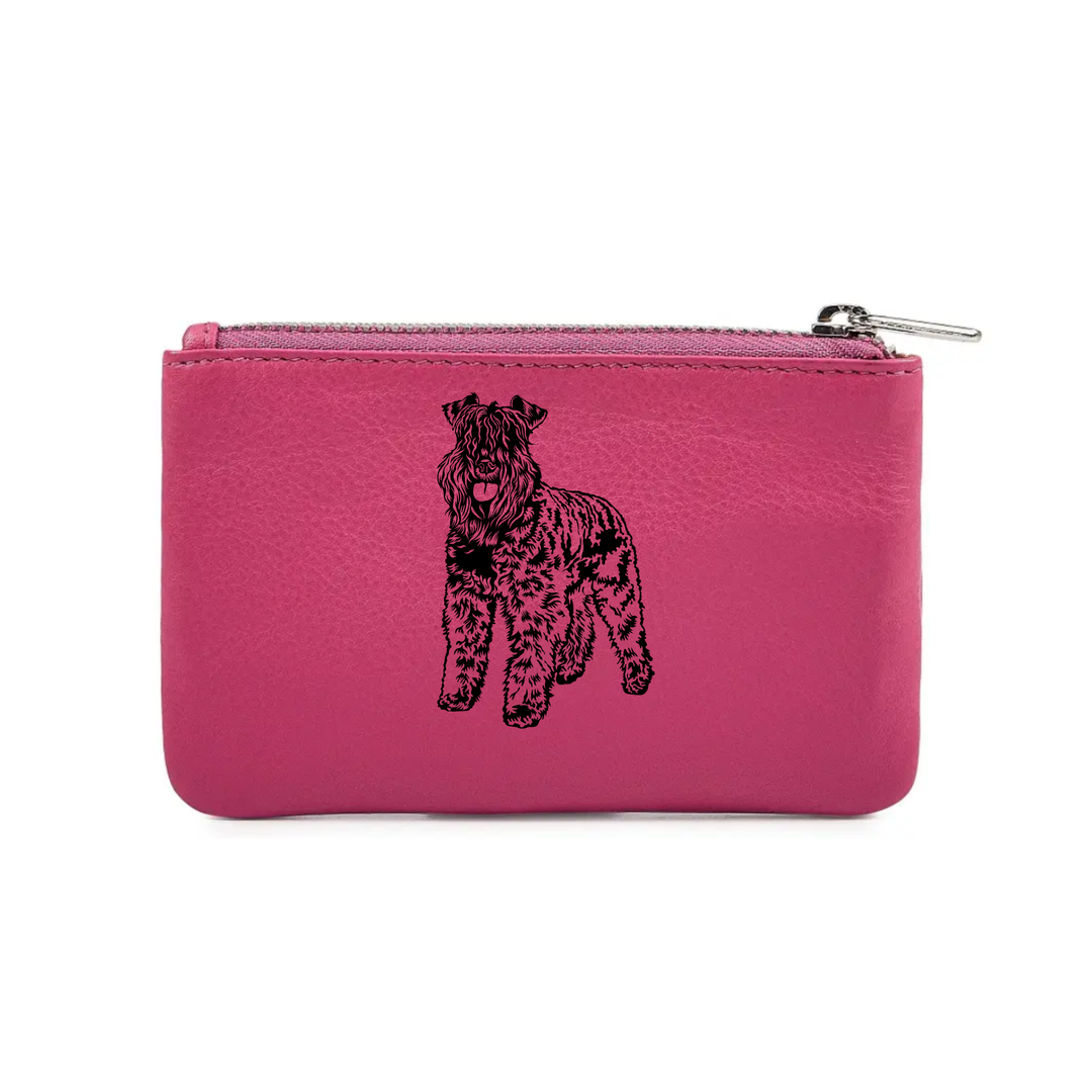 Kerry Blue Terrier Standing Engraved Genuine Leather Coin Purse (Multiple Colour Options)