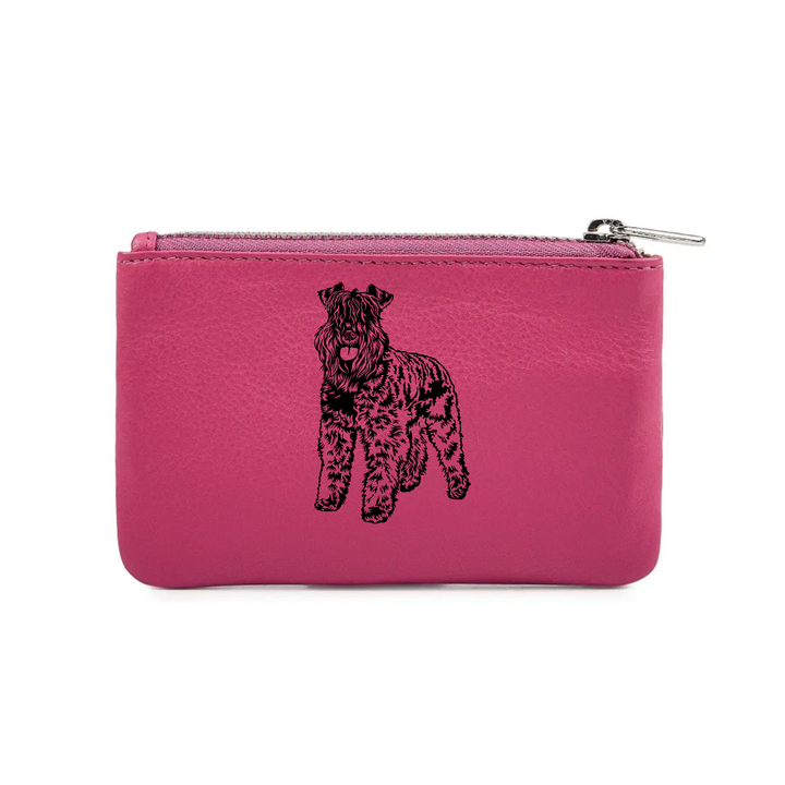 Kerry Blue Terrier Standing Engraved Genuine Leather Coin Purse (Multiple Colour Options)