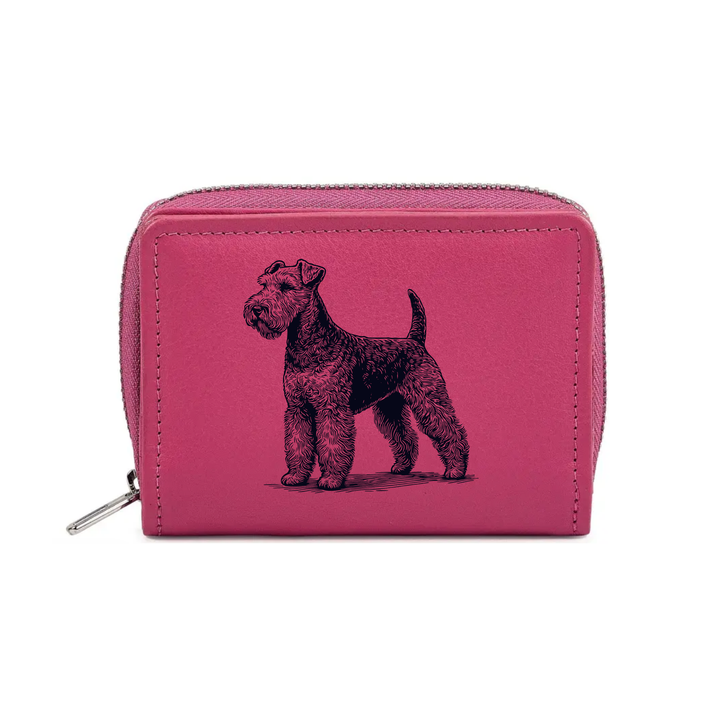Lakeland Terrier Standing Engraved Small Leather Purse (Green/Pink/Blue/Red)
