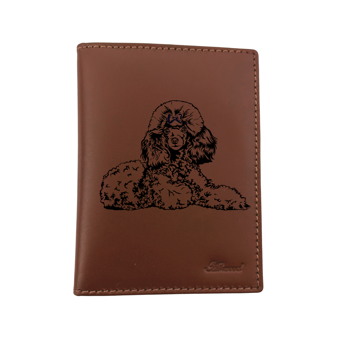Poodle LD Engraved Leather Passport Cover