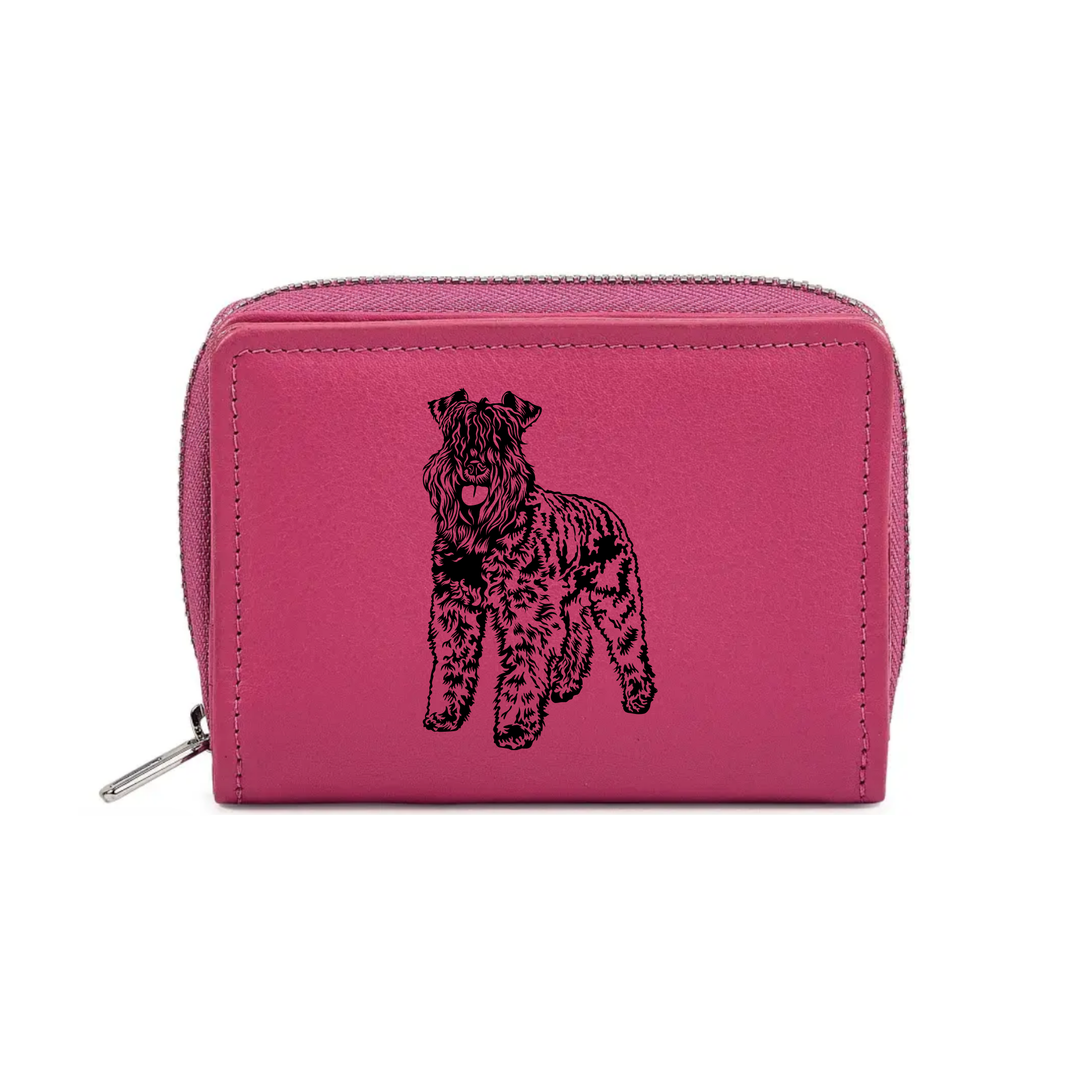 Kerry Blue Terrier Standing Engraved Small Leather Purse (Green/Pink/Blue/Red)
