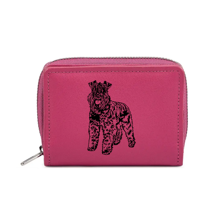 Kerry Blue Terrier Standing Engraved Small Leather Purse (Green/Pink/Blue/Red)
