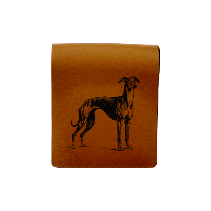 Greyhound Standing Engraved Genuine Leather Magnetic Bookmark