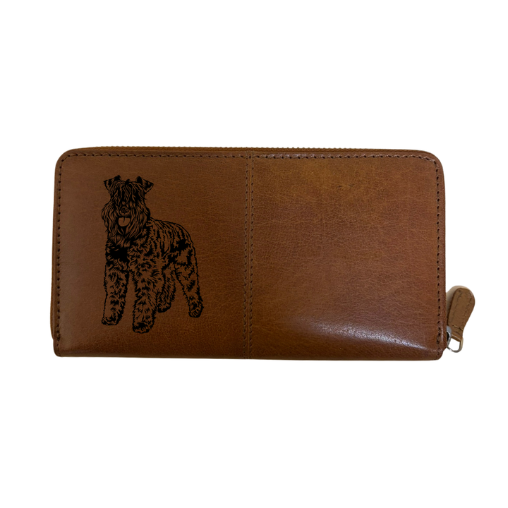Kerry Blue Terrier Standing Engraved Large Leather Purse