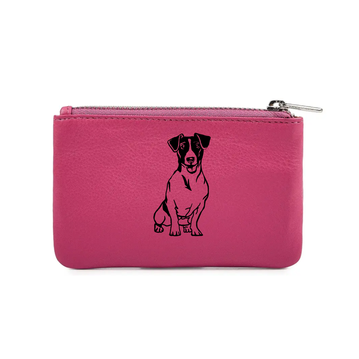 Smooth Jack Russell Terrier Sitting Engraved Genuine Leather Coin Purse (Multiple Colour Options)