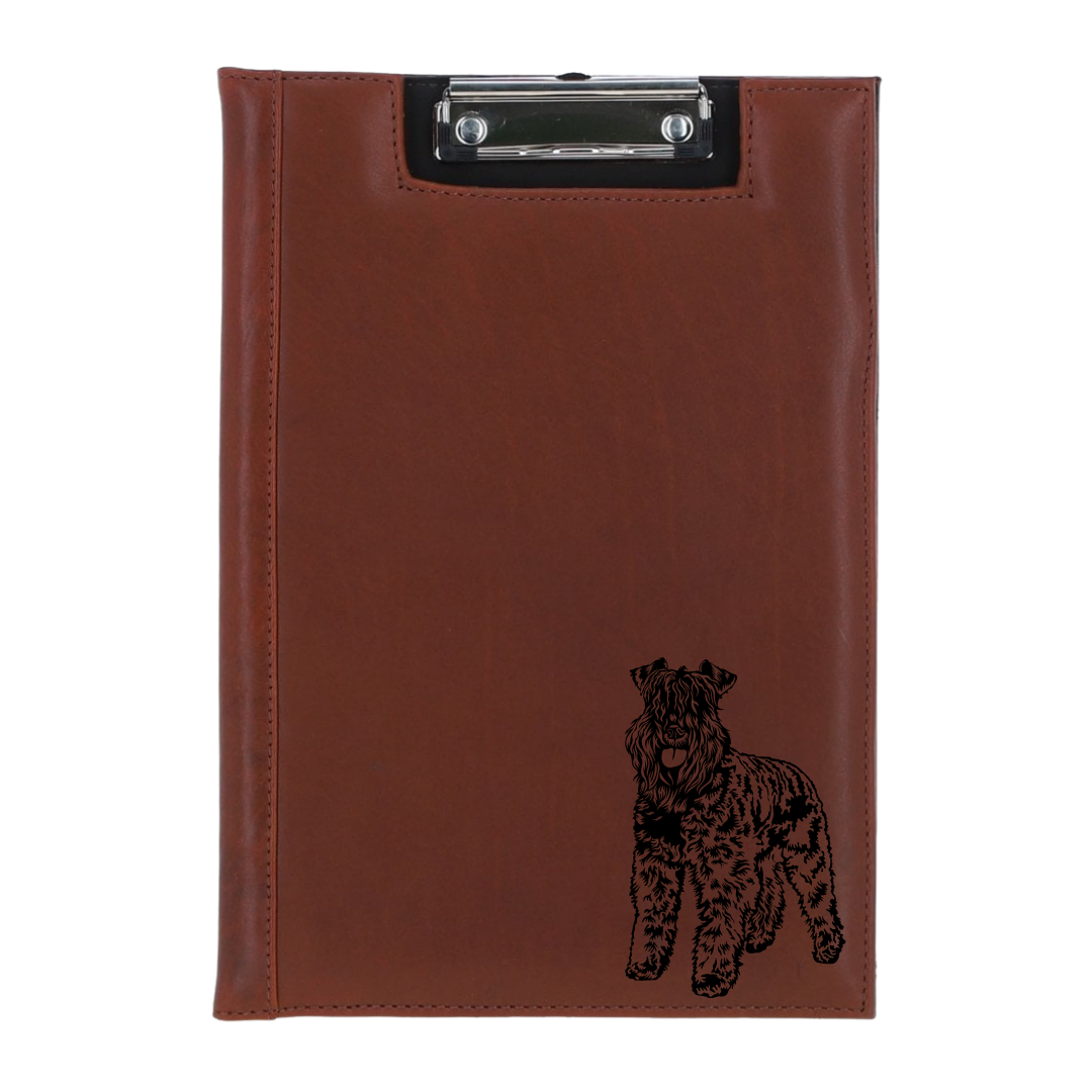 Kerry Blue Terrier Standing Engraved Leather Clipboard