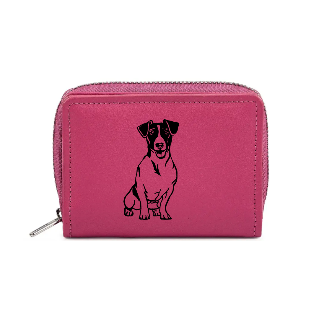 Smooth Jack Russell Terrier Sitting Engraved Small Leather Purse (Green/Pink/Blue/Red)