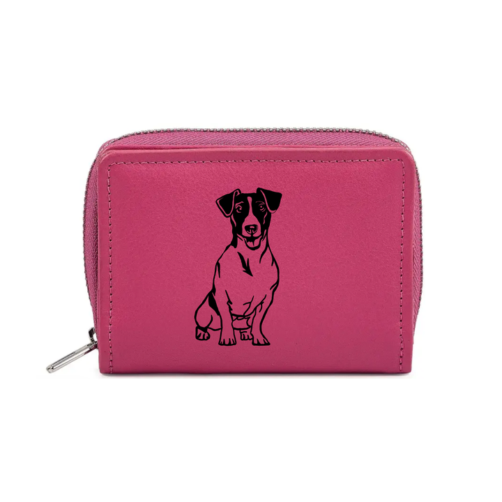 Smooth Jack Russell Terrier Sitting Engraved Small Leather Purse (Green/Pink/Blue/Red)