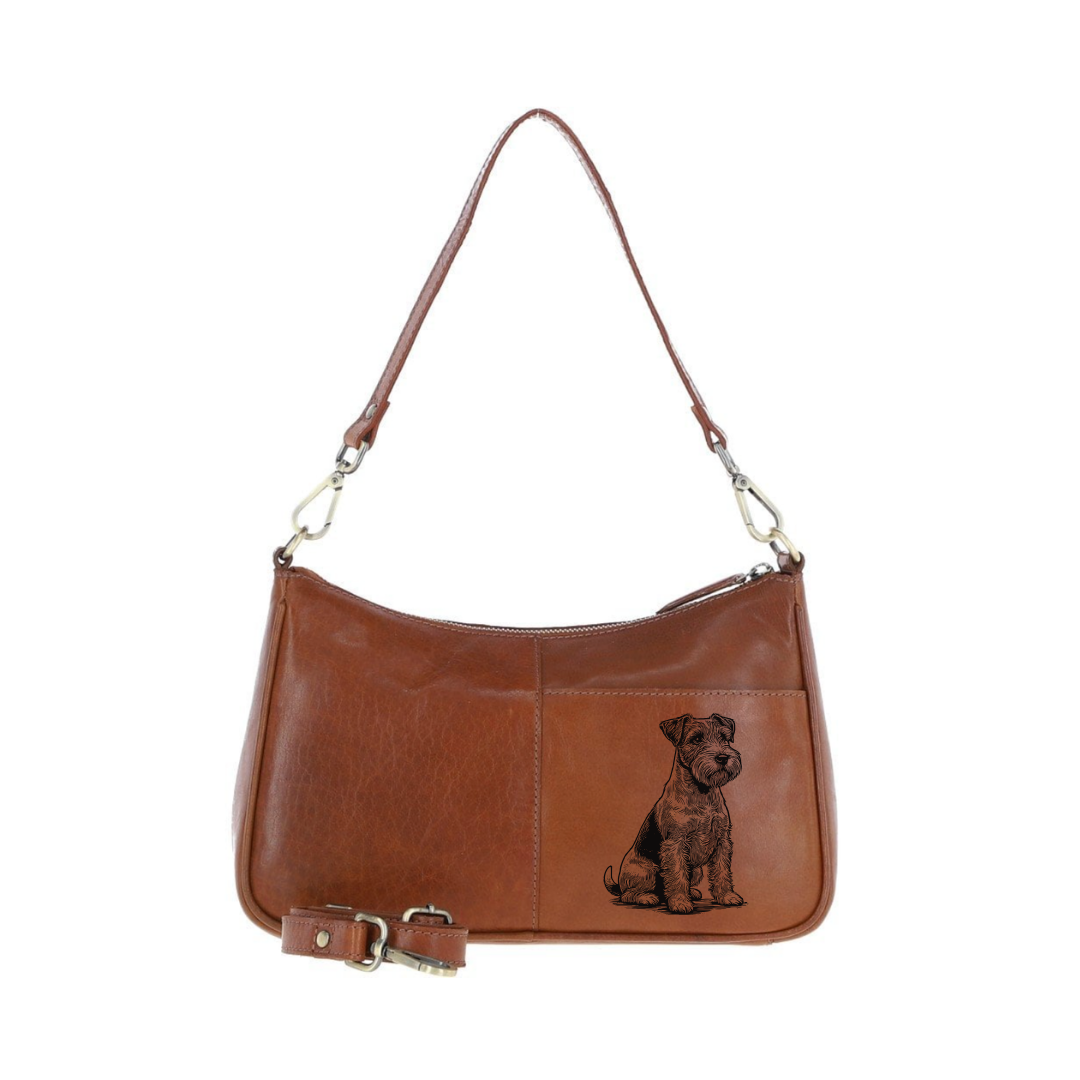 Jack Russell Terrier Sitting Engraved Genuine Leather Shoulder Bag