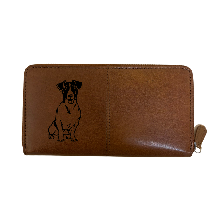 Smooth Jack Russell Terrier Sitting Engraved Large Leather Purse