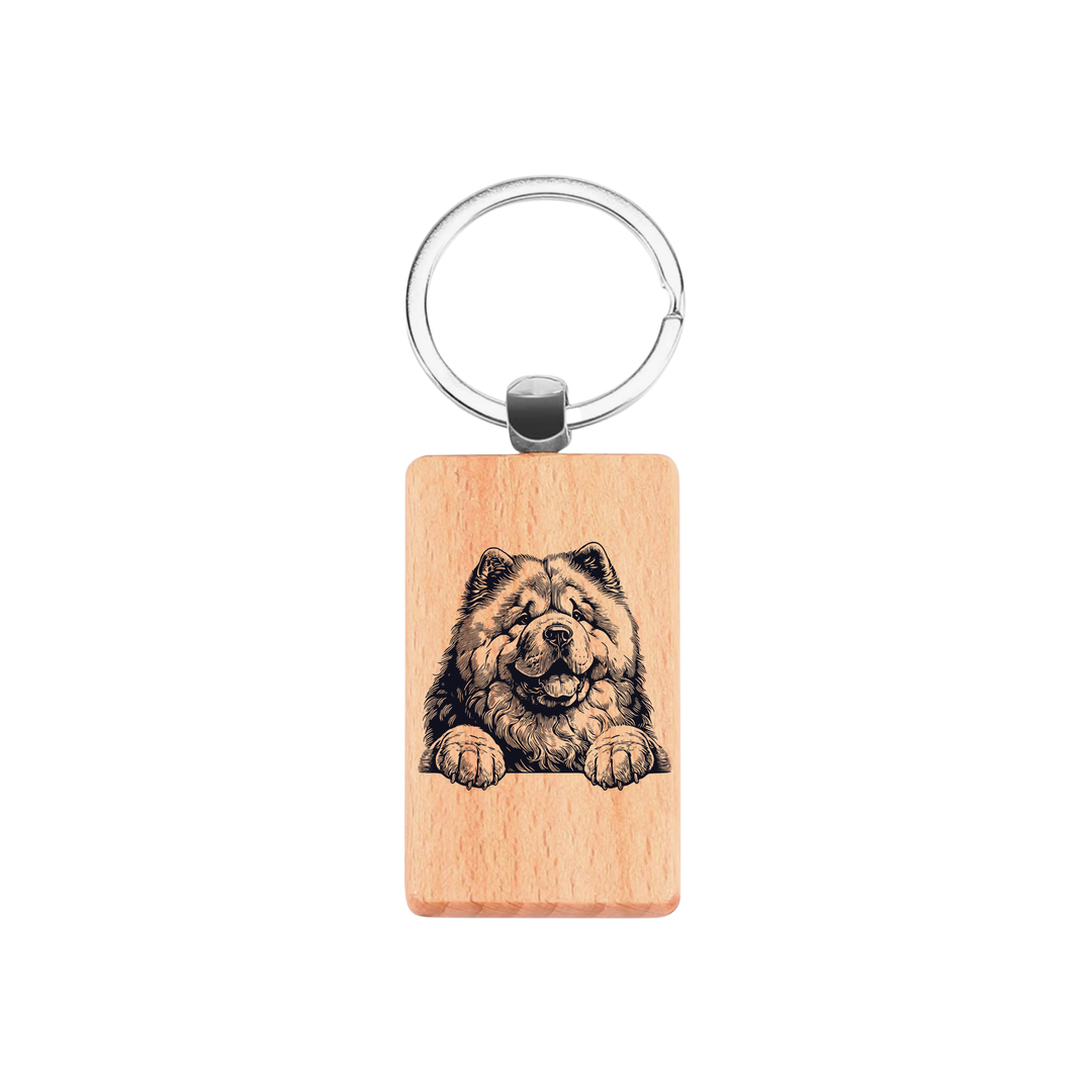 Chow Chow Paws Engraved Rectangle Wooden Keyring