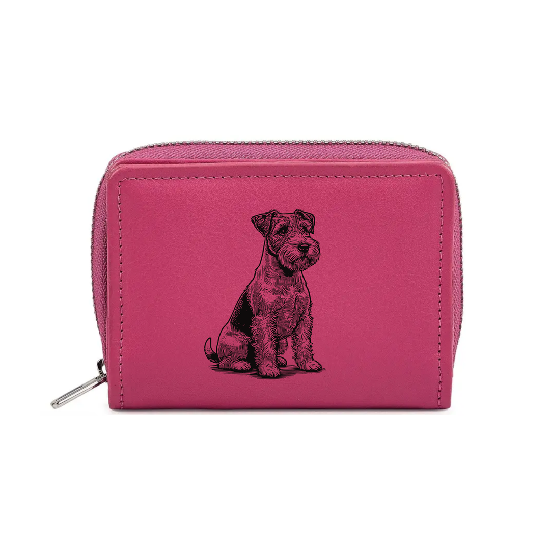 Jack Russell Terrier Sitting Engraved Small Leather Purse (Green/Pink/Blue/Red)