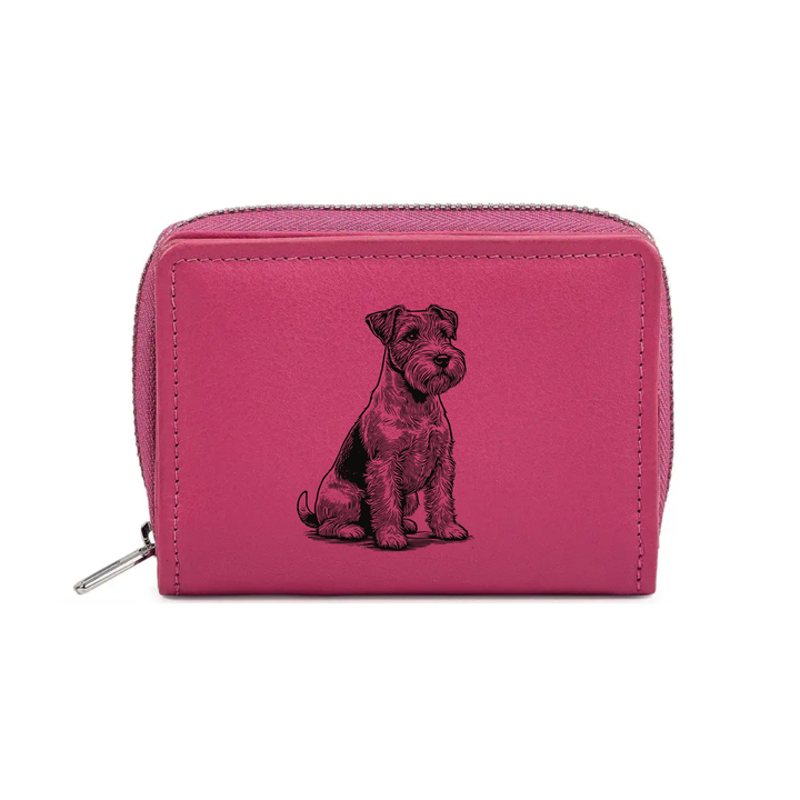 Jack Russell Terrier Sitting Engraved Small Leather Purse (Green/Pink/Blue/Red)