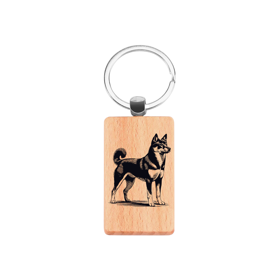 Canaan Dog Engraved Rectangle Wooden Keyring
