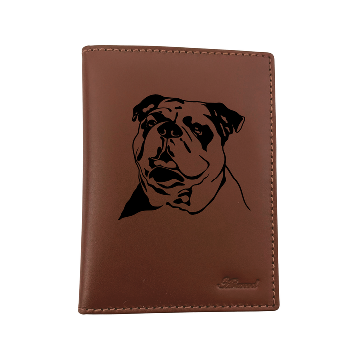 British Bulldog Face Engraved Leather Passport Cover