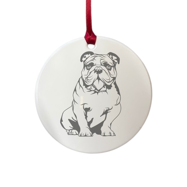 Personalised British Bulldog Sitting Engraved White Acrylic Decoration