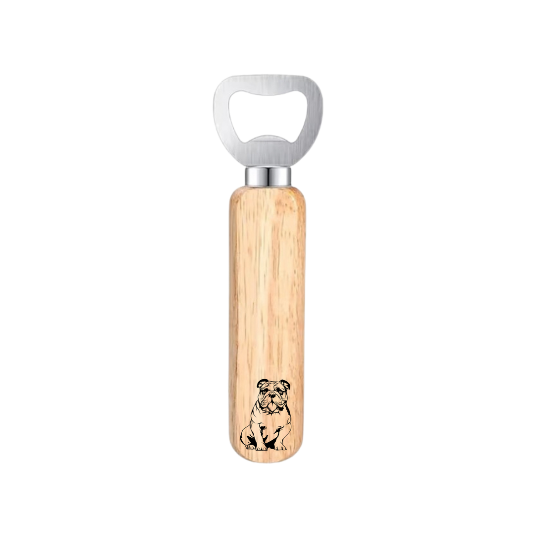 British Bulldog Sitting Engraved Wooden Bottle Opener