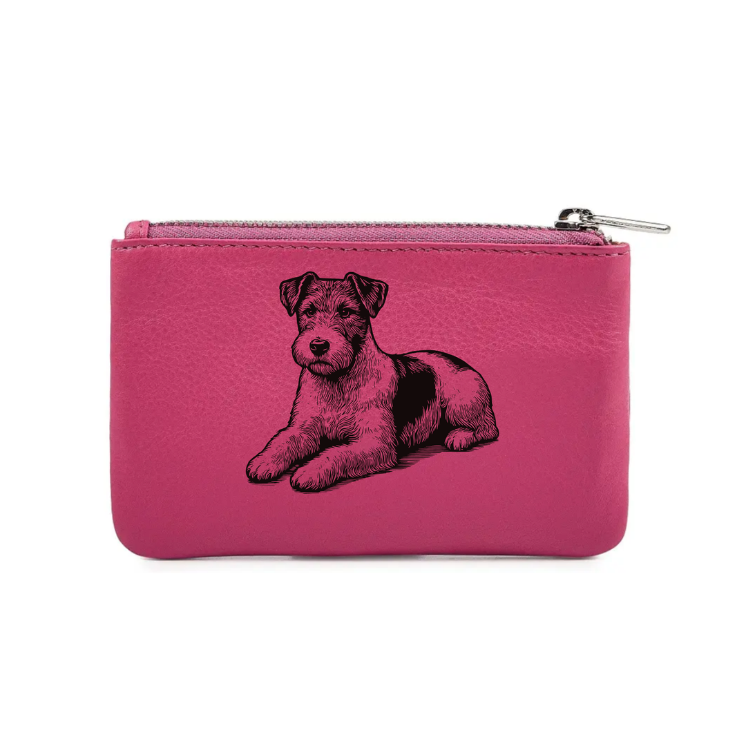 Jack Russell Terrier Lying Down Engraved Genuine Leather Coin Purse (Multiple Colour Options)