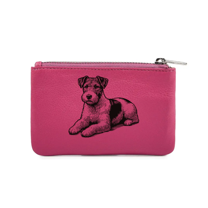 Jack Russell Terrier Lying Down Engraved Genuine Leather Coin Purse (Multiple Colour Options)