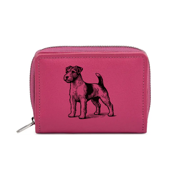 Jack Russell Terrier Standing Engraved Small Leather Purse (Green/Pink/Blue/Red)