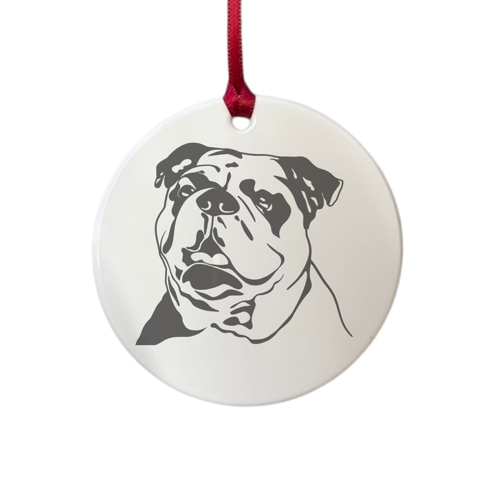 Personalised British Bulldog Face Engraved White Acrylic Decoration