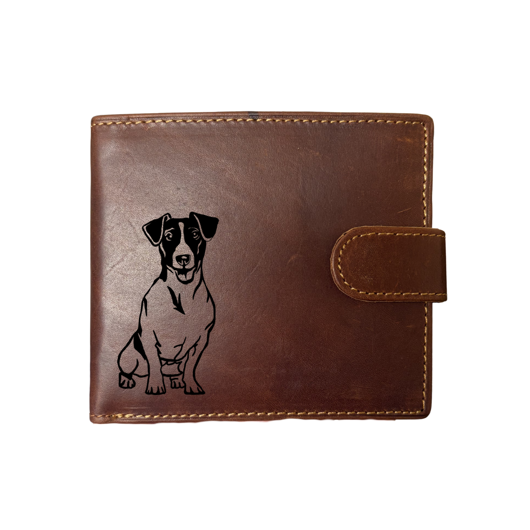 Personalised Smooth Jack Russell Terrier Engraved Dark Tan Genuine Leather Wallet