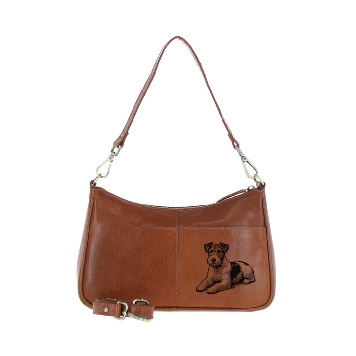 Jack Russell Terrier Lying Down Engraved Genuine Leather Shoulder Bag
